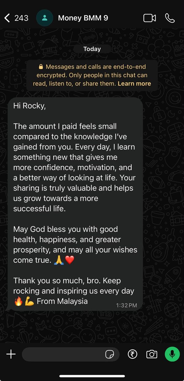WhatsApp review from a Money Meditation student